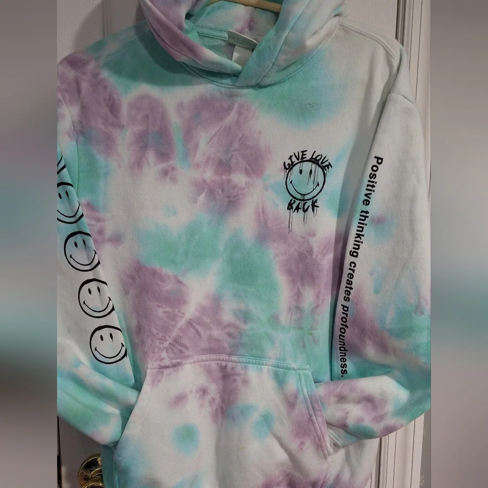 H&M Smiley Tie-Dye Hoodie SMOKE FREE HOME - Picture 2 of 6